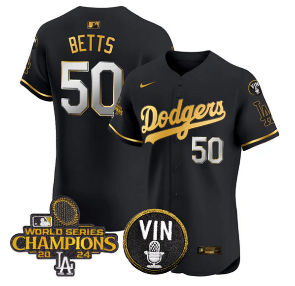 Men's Los Angeles Dodgers ACTIVE PLAYER Custom Black/Gold 2024 World Series Champions With Vin Patch Vapor Limited Stitched Baseball Jersey Men's Los Angeles Dodgers ACTIVE PLAYER Custom Black/Gold 2024 World Series Champions With Vin Patch Vapor Limited Stitched Baseball Jersey